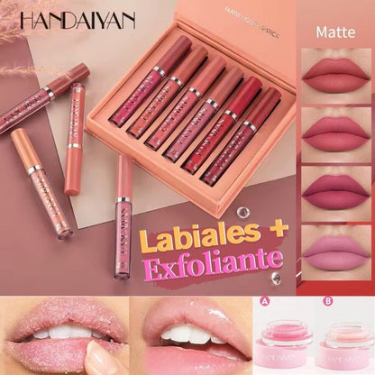 SET LABIALES MATE HANDAIYAN + EXFOLIANTE DE LABIOS 2 en 1