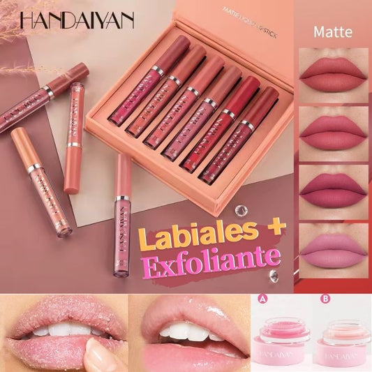 SET LABIALES MATE HANDAIYAN + EXFOLIANTE DE LABIOS 2 en 1